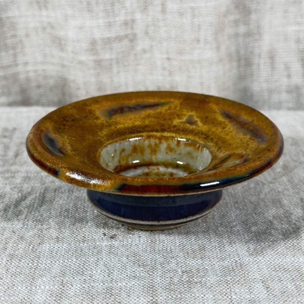 Studio Pottery Candle Holder Unisex OS Brown Blue Good Vintage Stoneware MCM
